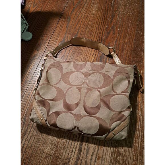 Coach Carly Slim Signature Brown Tan Hobo Purse Handbag E0873-12873 - Picture 1 of 10